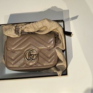 Gucci Taupe Quilted Crossbody Bag